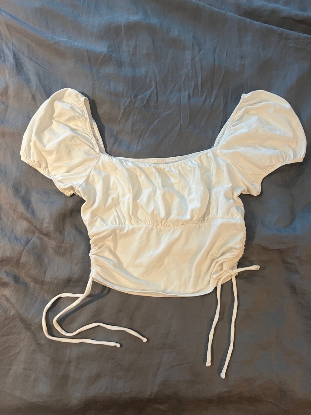 BRAND NEW! Hollister White Puff Sleeve Ruched Drawstring Crop Top NEVER WORN!